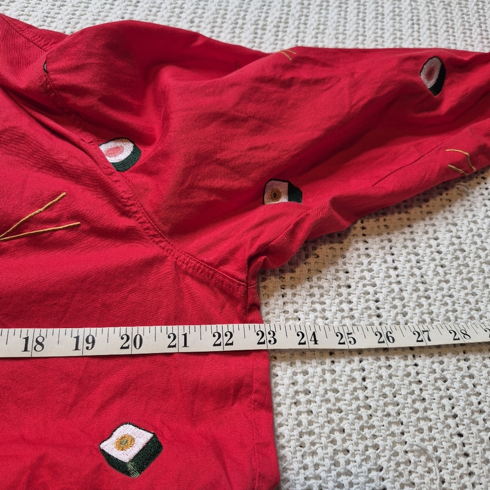 VTG Casey Coleman Shirt Womens L Red Sushi Roll Chopsticks Embroidered Novelty - Picture 5 of 8